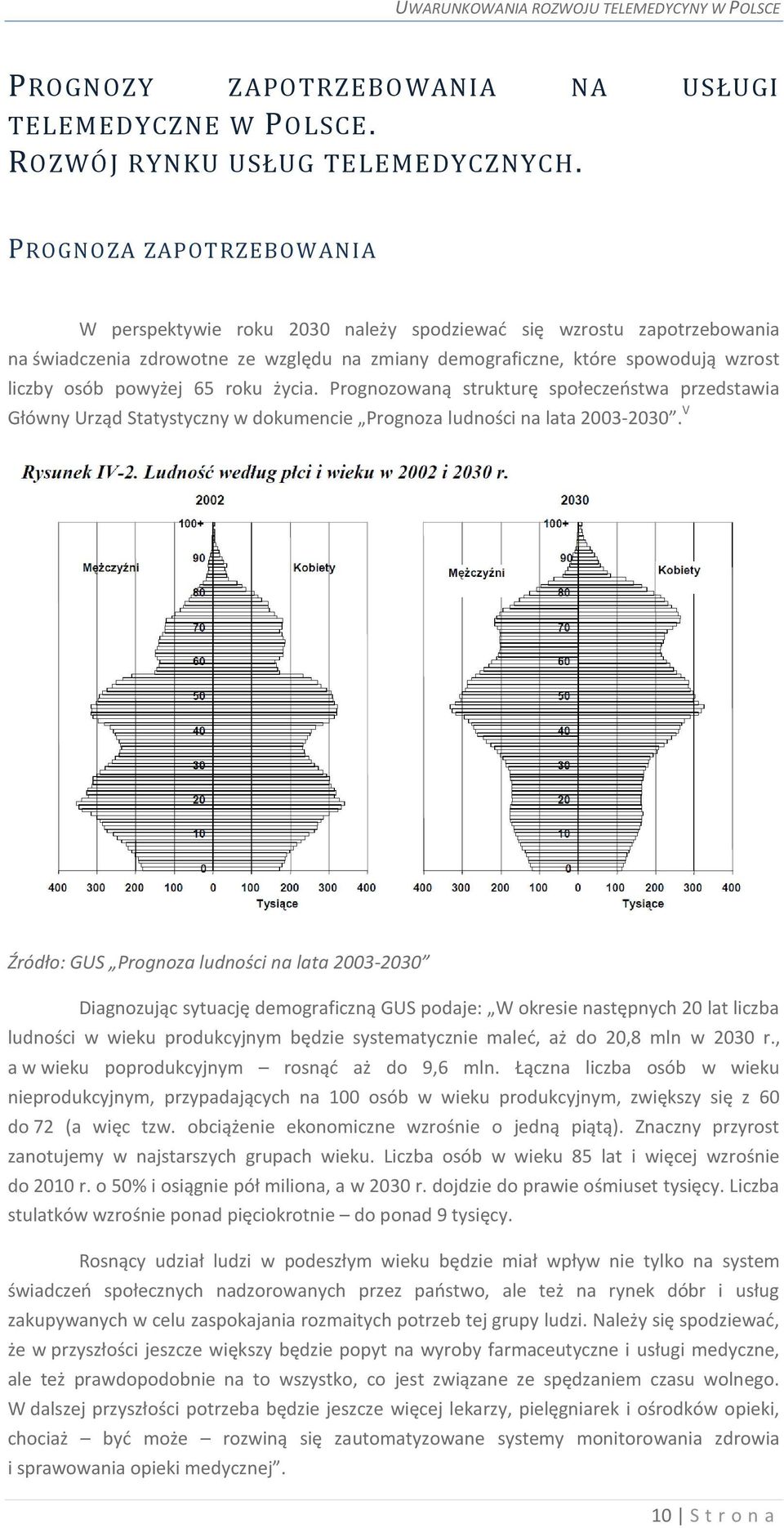 65 roku życia. Prognozowaną strukturę społeczeństwa przedstawia Główny Urząd Statystyczny w dokumencie Prognoza ludności na lata 2003-2030.