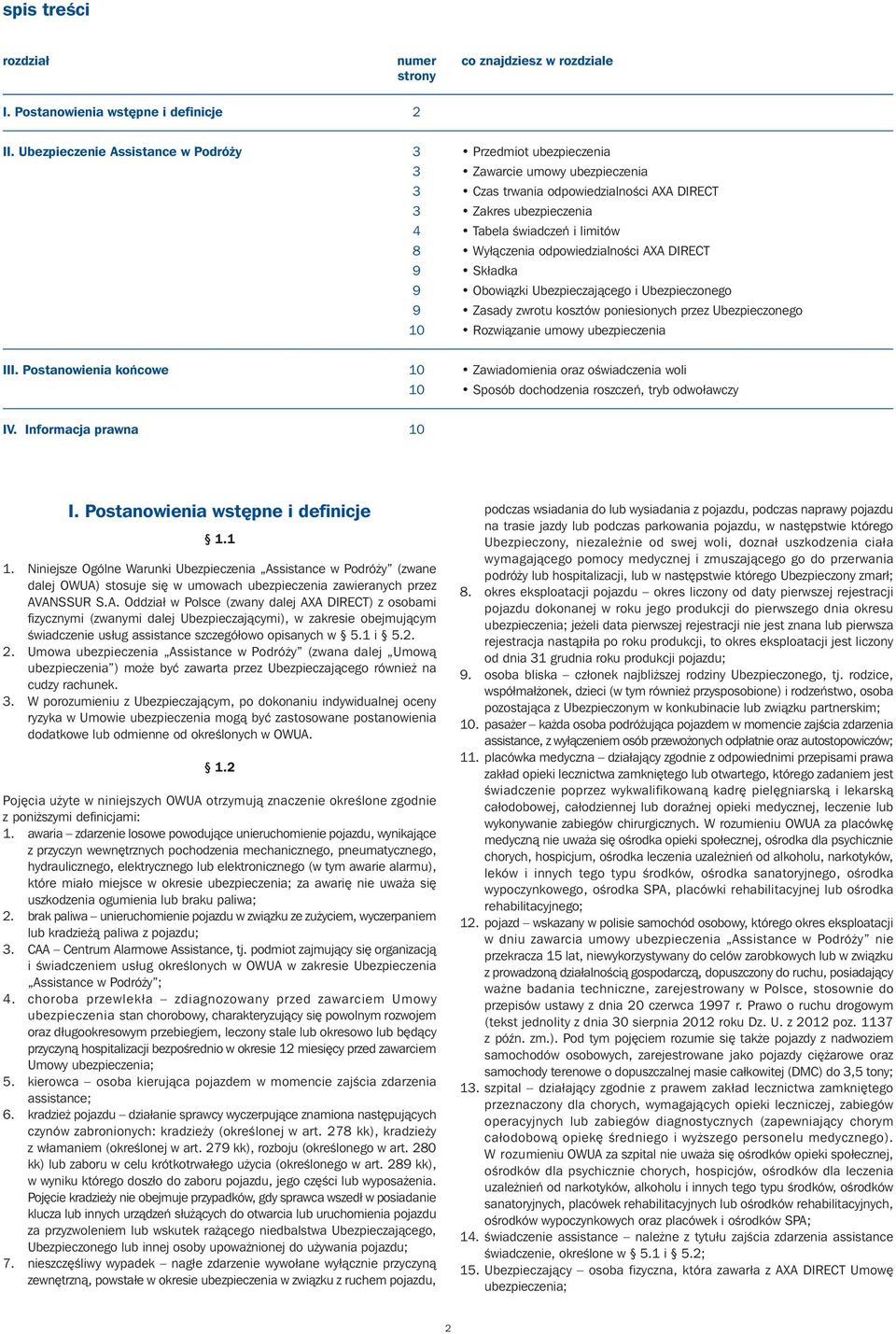 Wyłàczenia odpowiedzialnoêci AXA DIRECT 9 Składka 9 Obowiàzki Ubezpieczajàcego i Ubezpieczonego 9 Zasady zwrotu kosztów poniesionych przez Ubezpieczonego 10 Rozwiàzanie umowy ubezpieczenia III.