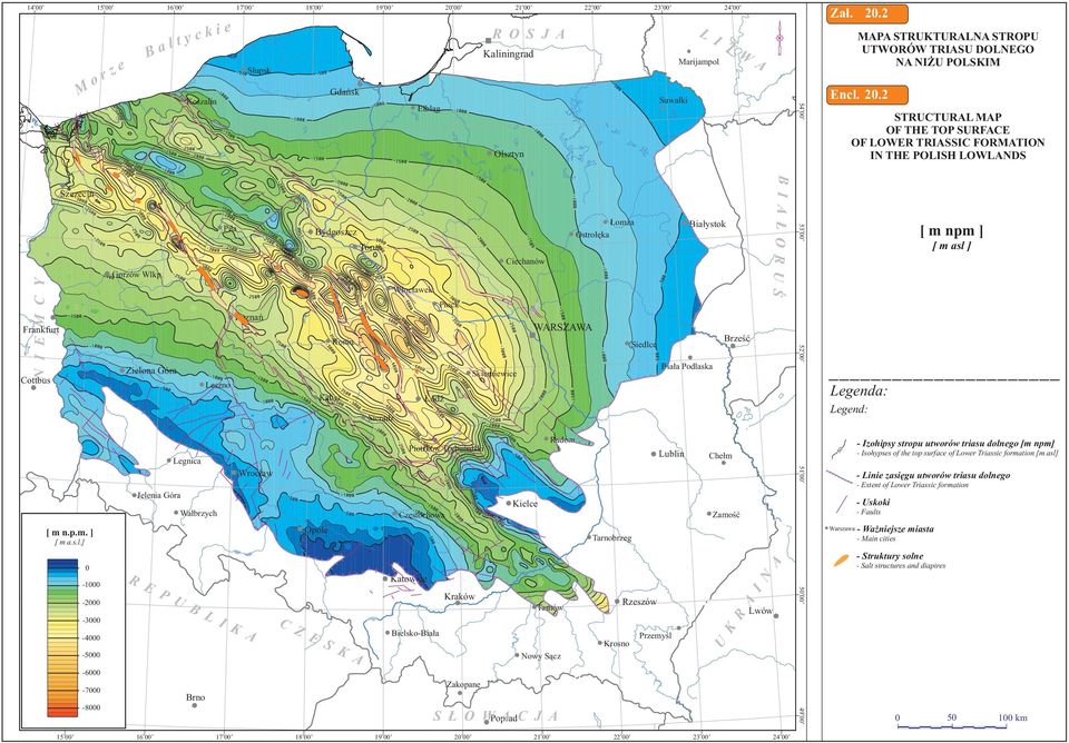 2 54 00 Suwałki Kszalin Elbląg STRUCTURAL MAP OF THE TOP SURFACE OF LOWER TRIASSIC FORMATION IN THE POLISH LOWLANDS Olsztyn Łmża Bydgszcz Białystk Ostrłęka Truń Ciechanów N I E M C Y Grzów Wlkp.