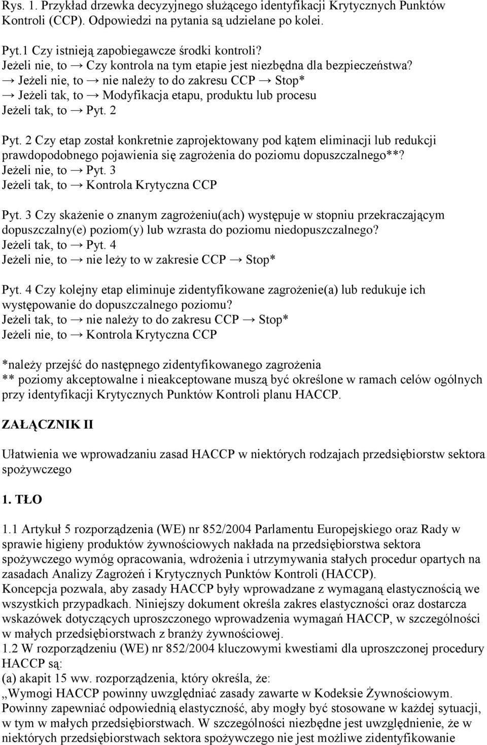 Jeżeli nie, to nie należy to do zakresu CCP Stop* Jeżeli tak, to Modyfikacja etapu, produktu lub procesu Jeżeli tak, to Pyt. 2 Pyt.