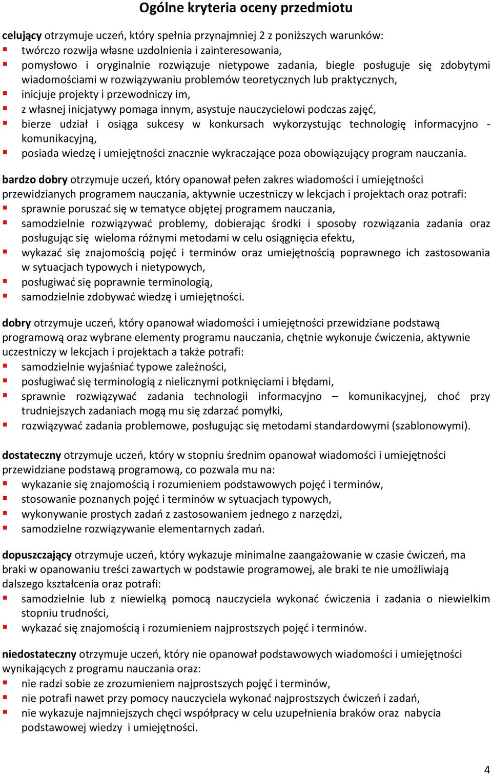 asystuje nauczycielowi podczas zajęć, bierze udział i osiąga sukcesy w konkursach wykorzystując technologię informacyjno - komunikacyjną, posiada wiedzę i umiejętności znacznie wykraczające poza