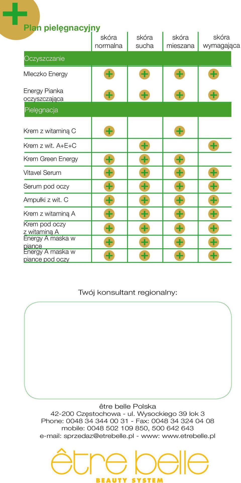 C Krem z witaminą A Krem pod oczy z witaminą A Energy A maska w piance Energy A maska w piance pod oczy Twój konsultant regionalny: être belle