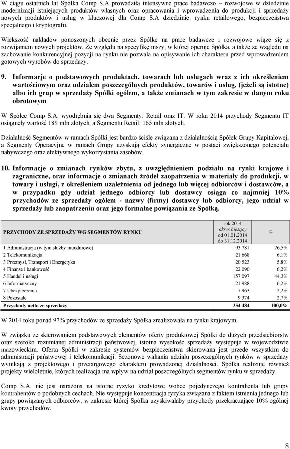 kluczowej dla Comp S.A dziedzinie: rynku retailowego, bezpieczeństwa specjalnego i kryptografii.