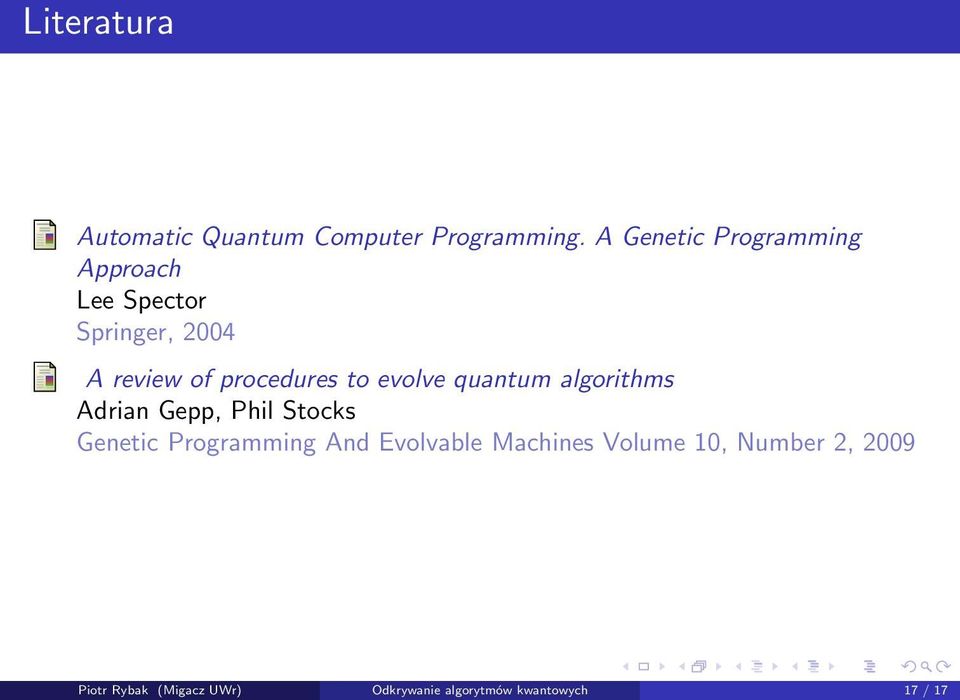 procedures to evolve quantum algorithms Adrian Gepp, Phil Stocks Genetic