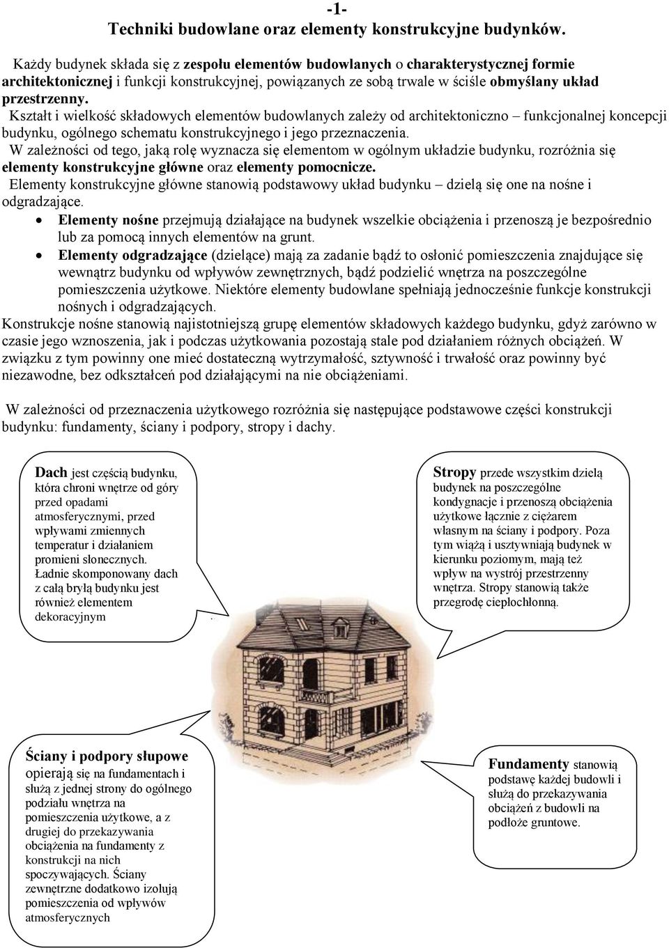 Kształt i wielkość składowych elementów budowlanych zależy od architektoniczno funkcjonalnej koncepcji budynku, ogólnego schematu konstrukcyjnego i jego przeznaczenia.