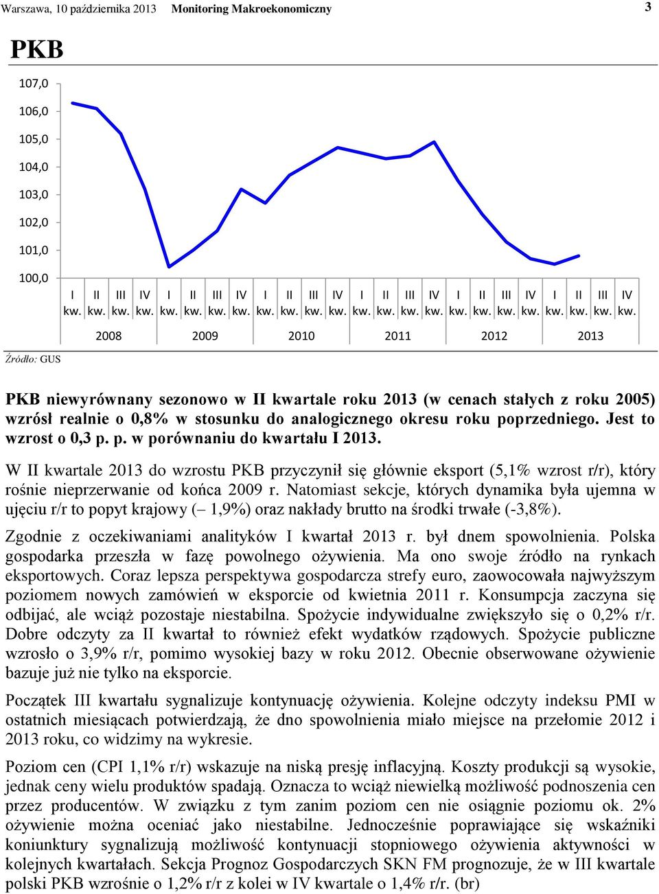 Jest to wzrost o 0,3 p. p. w porównaniu do kwartału I 2013. W II kwartale 2013 do wzrostu PKB przyczynił się głównie eksport (5,1% wzrost r/r), który rośnie nieprzerwanie od końca 2009 r.