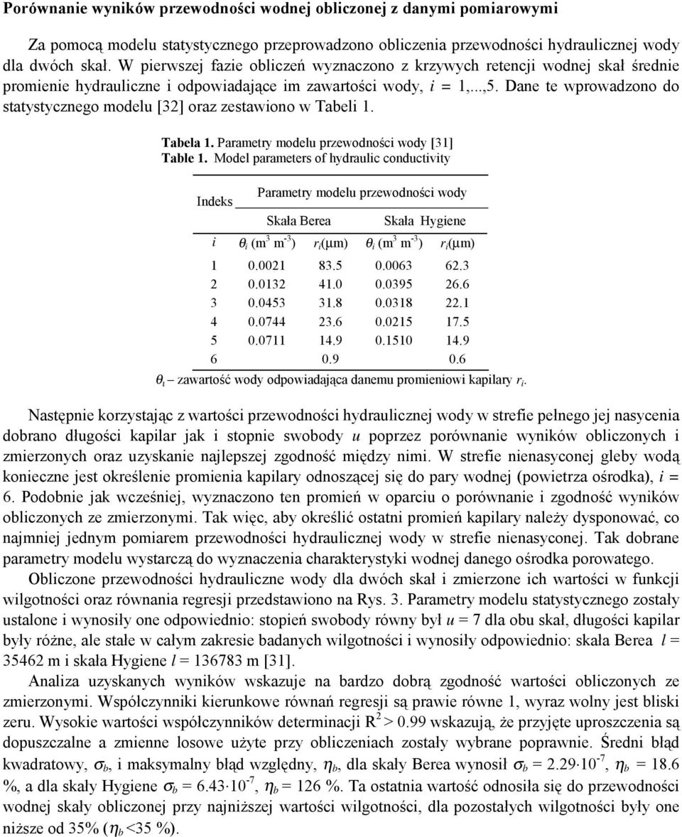 Dane te wpowadzono do statystycznego mode [32] oaz zestawiono w Tabei. Tabea. Paamety mode pzewodności wody [3] Tabe.