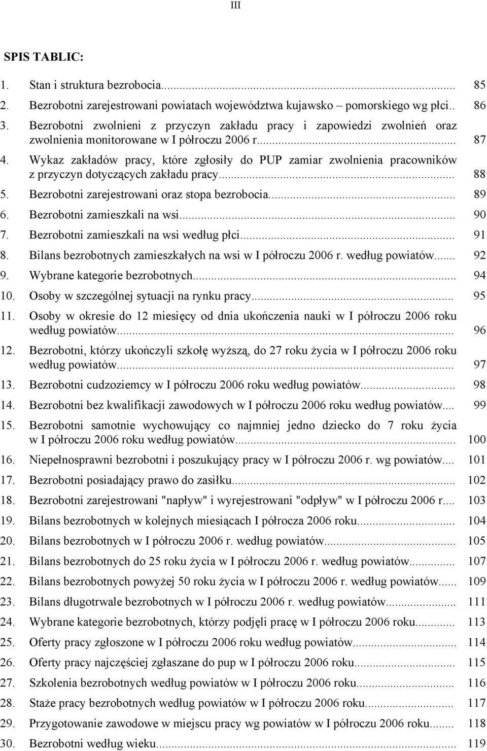 Wykaz zakładów pracy, które zgłosiły do PUP zamiar zwolnienia pracowników z przyczyn dotyczących zakładu pracy... 88 5. Bezrobotni zarejestrowani oraz stopa bezrobocia... 89 6.