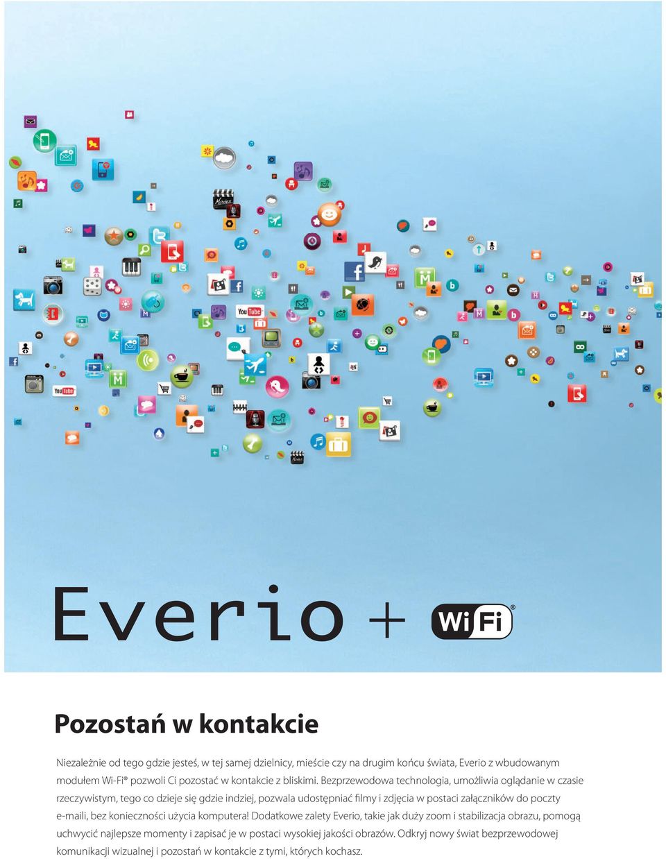 Bezprzewodowa technologia, umożliwia oglądanie w czasie rzeczywistym, tego co dzieje się gdzie indziej, pozwala udostępniać filmy i zdjęcia w postaci załączników do