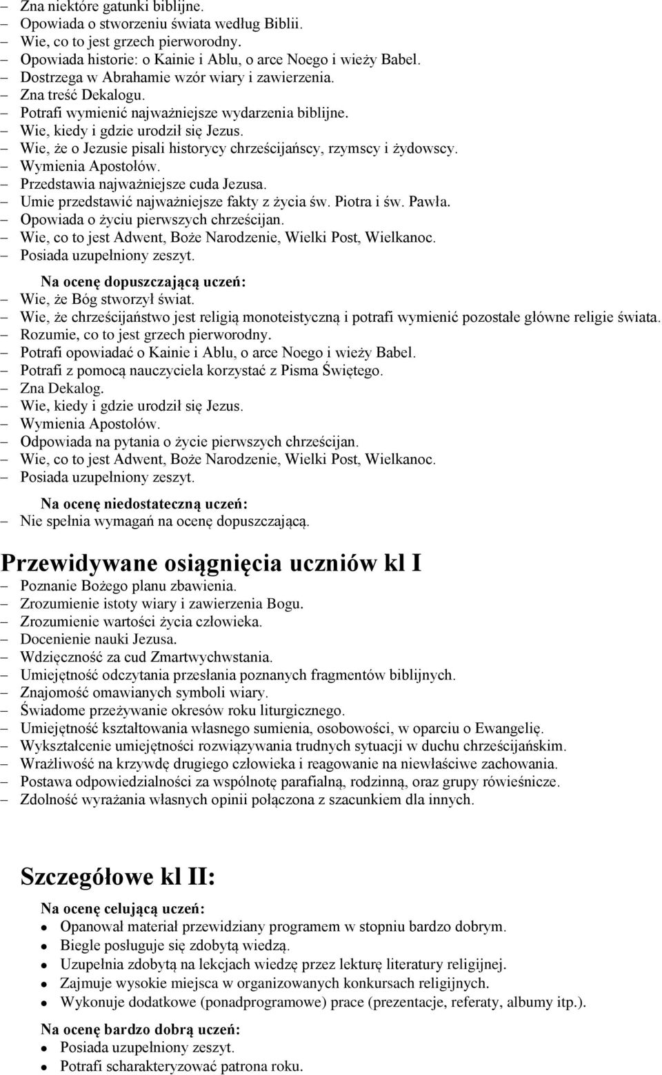 Wie, że o Jezusie pisali historycy chrześcijańscy, rzymscy i żydowscy. Wymienia Apostołów. Przedstawia najważniejsze cuda Jezusa. Umie przedstawić najważniejsze fakty z życia św. Piotra i św. Pawła.