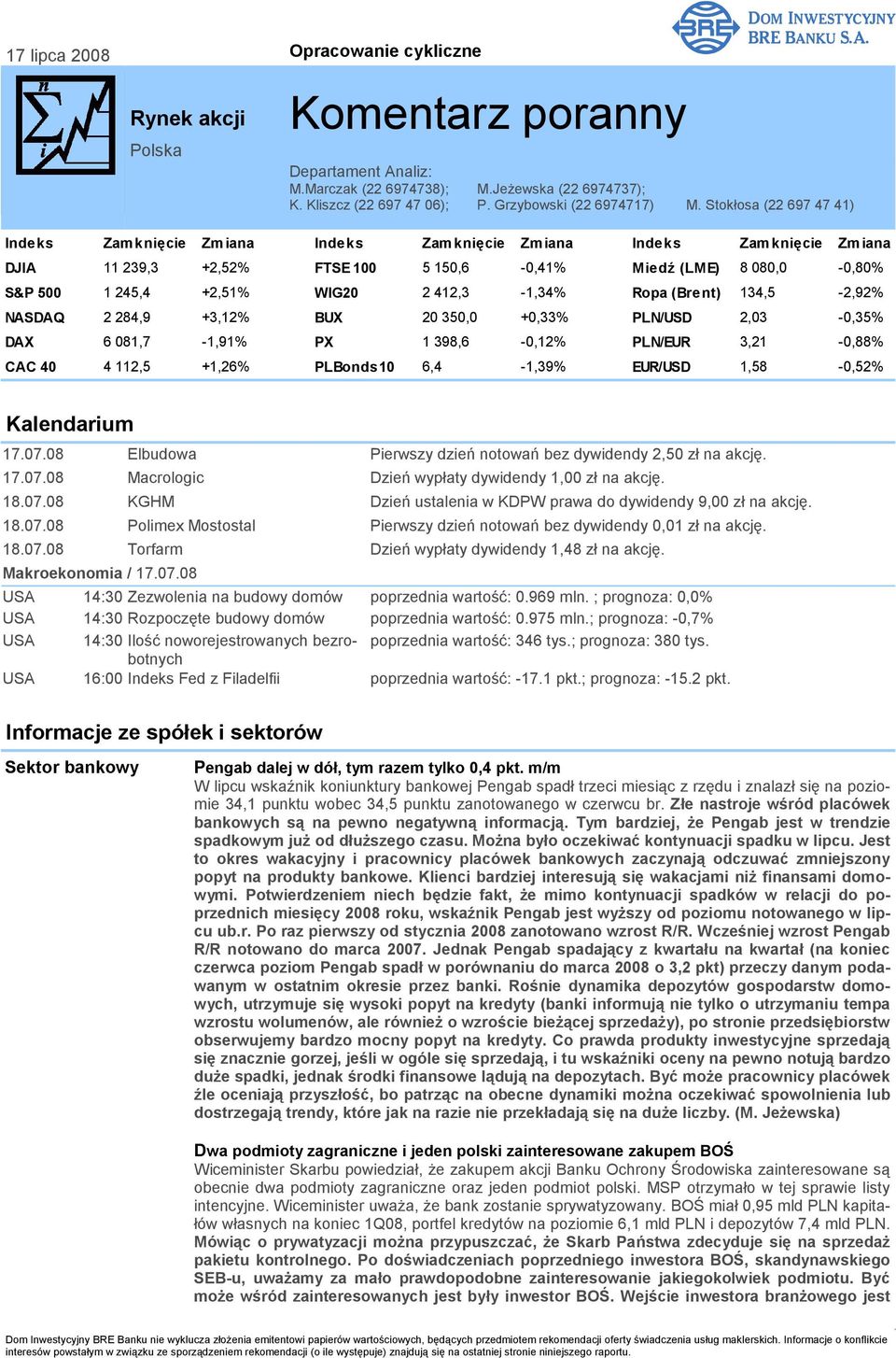 412,3-1,34% Ropa (Brent) 134,5-2,92% NASDAQ 2 284,9 +3,12% BUX 20 350,0 +0,33% PLN/USD 2,03-0,35% DAX 6 081,7-1,91% PX 1 398,6-0,12% PLN/EUR 3,21-0,88% CAC 40 4 112,5 +1,26% PLBonds10 6,4-1,39%