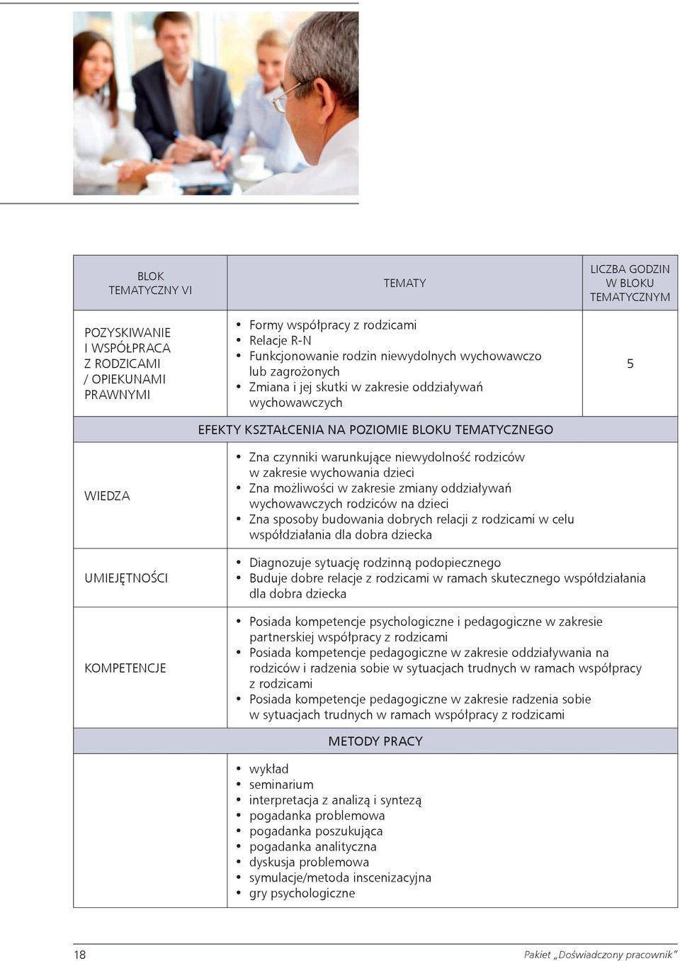 wychowawczych rodziców na dzieci Zna sposoby budowania dobrych relacji z rodzicami w celu współdziałania dla dobra dziecka 5 Diagnozuje sytuację rodzinną podopiecznego Buduje dobre relacje z