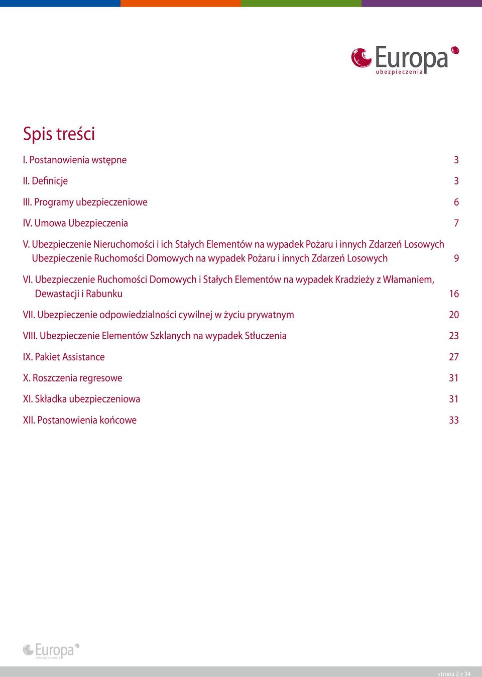 Losowych 9 VI. Ubezpieczenie Ruchomości Domowych i Stałych Elementów na wypadek Kradzieży z Włamaniem, Dewastacji i Rabunku 16 VII.