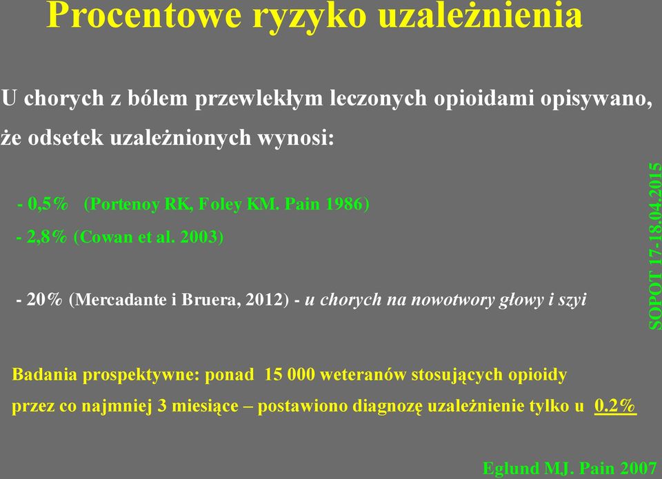 2003) - 20% (Mercadante i Bruera, 2012) - u chorych na nowotwory głowy i szyi Badania prospektywne: ponad