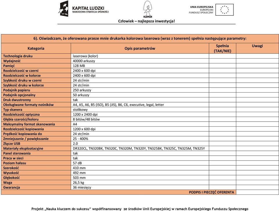 arkuszy Druk dwustronny Obsługiwane formaty nośników A4, A5, A6, B5 (ISO), B5 (JIS), B6, C6, executive, legal, letter Typ skanera stolikowy Rozdzielczość optyczna 1200 x 2400 dpi Głębia