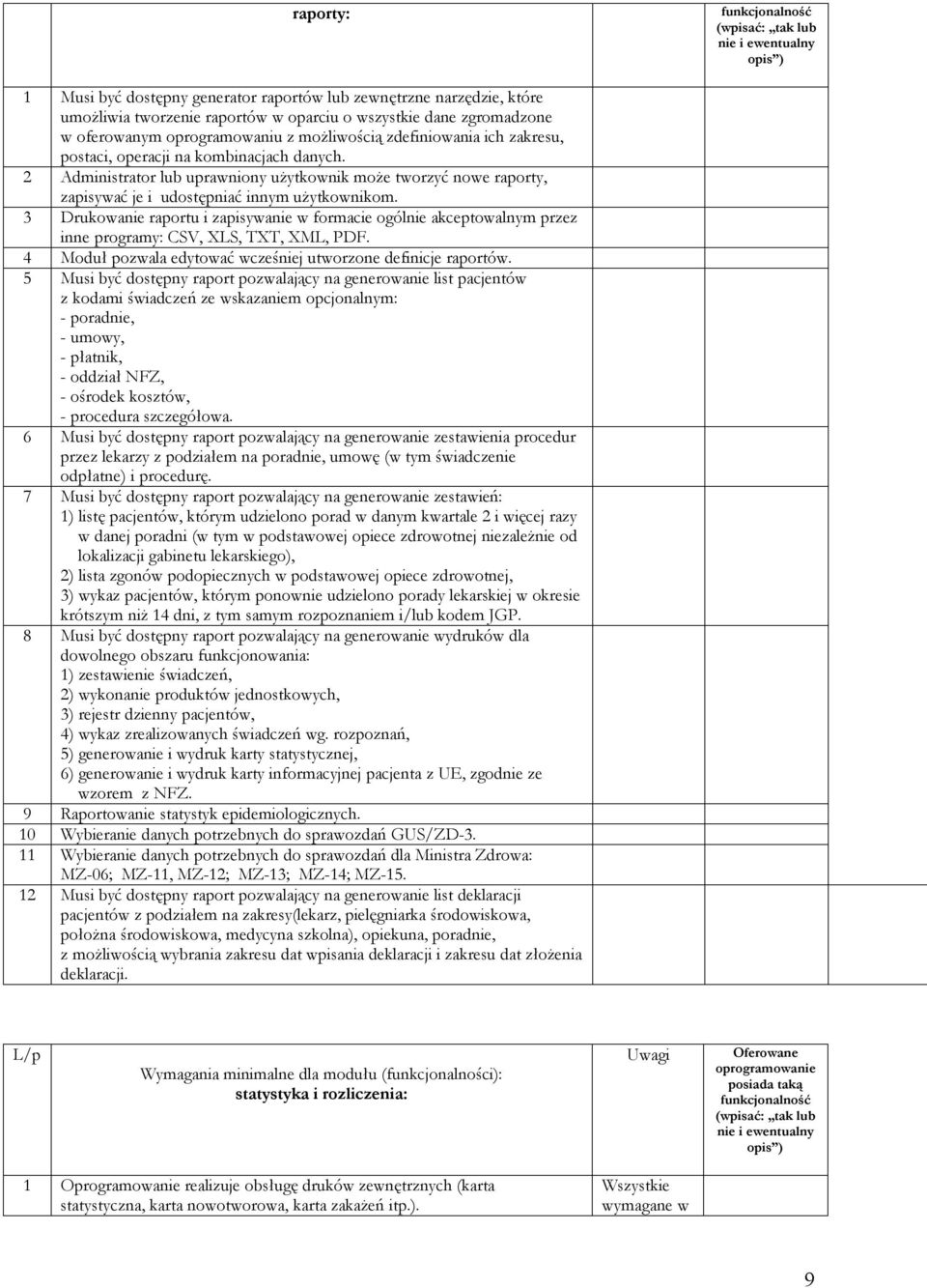 3 Drukowanie raportu i zapisywanie w formacie ogólnie akceptowalnym przez inne programy: CSV, XLS, TXT, XML, PDF. 4 Moduł pozwala edytować wcześniej utworzone definicje raportów.