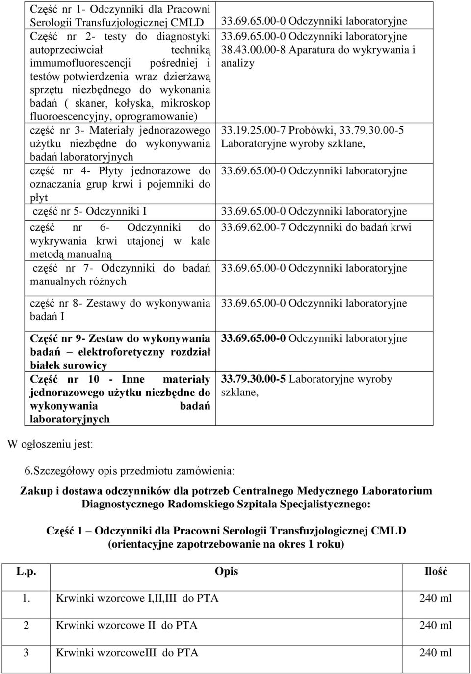 jednorazowe do oznaczania grup krwi i pojemniki do płyt część nr 5- Odczynniki I część nr 6- Odczynniki do wykrywania krwi utajonej w kale metodą manualną część nr 7- Odczynniki do badań manualnych