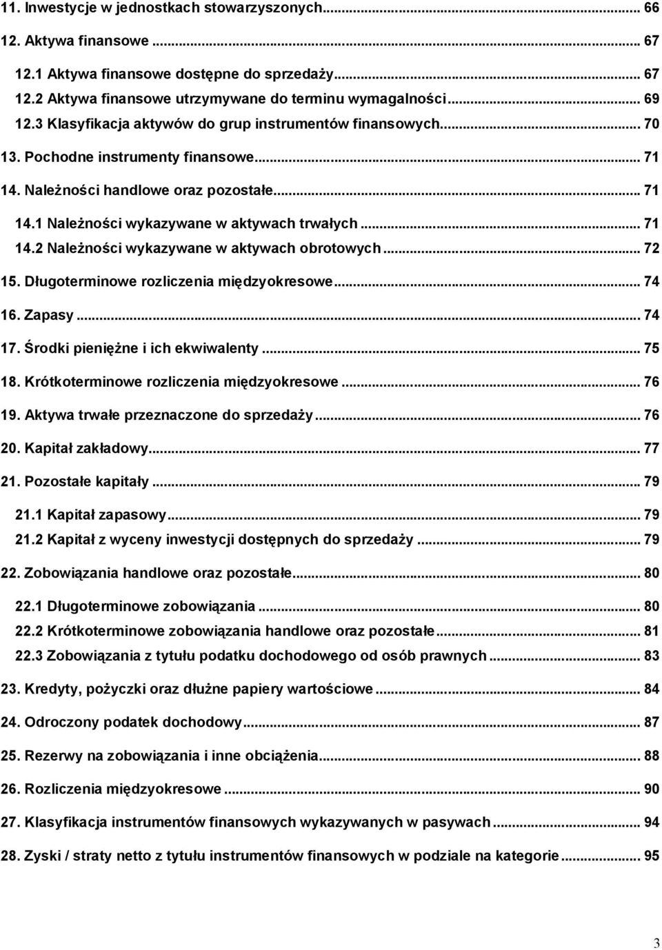 .. 71 14.2 Należności wykazywane w aktywach obrotowych... 72 15. Długoterminowe rozliczenia międzyokresowe... 74 16. Zapasy... 74 17. Środki pieniężne i ich ekwiwalenty... 75 18.