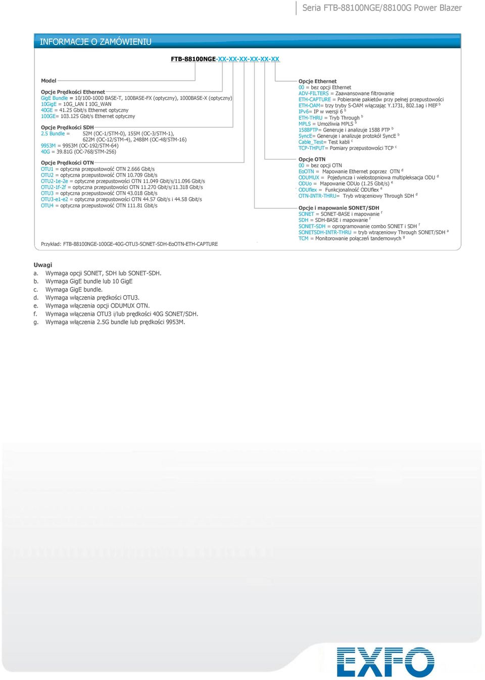 5 Bundle = 52M (OC-1/STM-0), 155M (OC-3/STM-1), 622M (OC-12/STM-4), 2488M (OC-48/STM-16) 9953M = 9953M (OC-192/STM-64) 40G = 39.