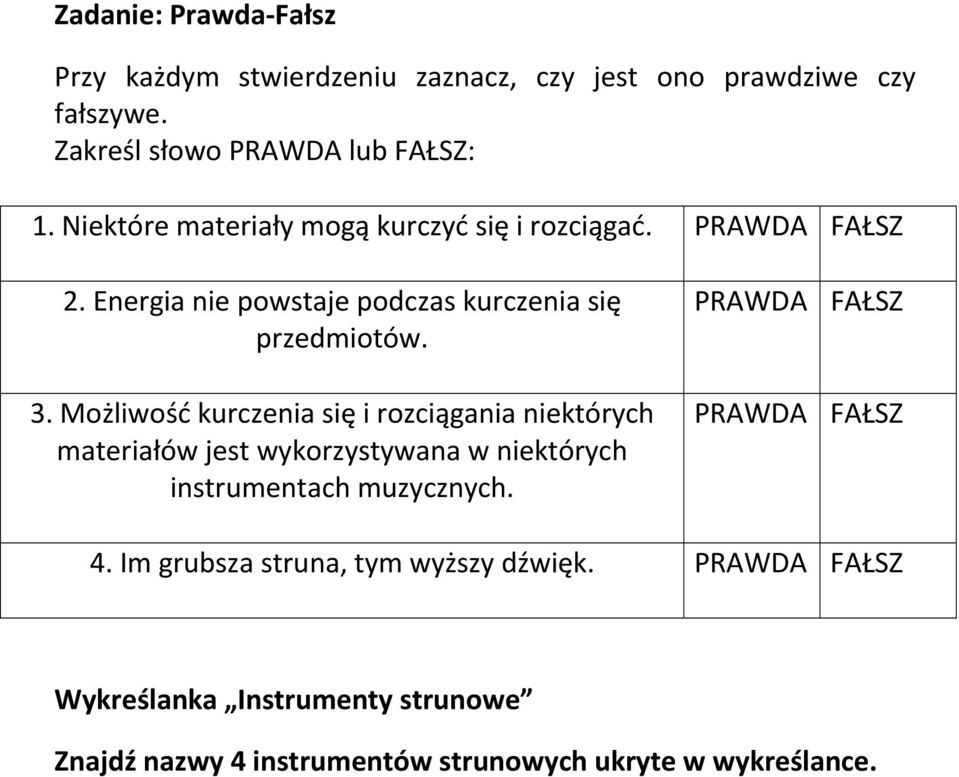 Możliwość kurczenia się i rozciągania niektórych materiałów jest wykorzystywana w niektórych instrumentach muzycznych.