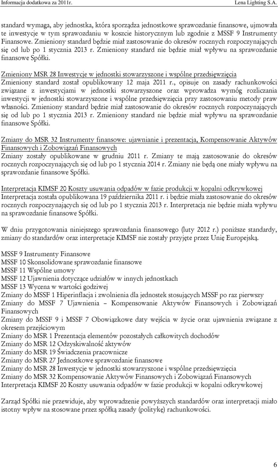 Zmieniony MSR 28 Inwestycje w jednostki stowarzyszone i wspólne przedsięwzięcia Zmieniony standard został opublikowany 12 maja 2011 r.