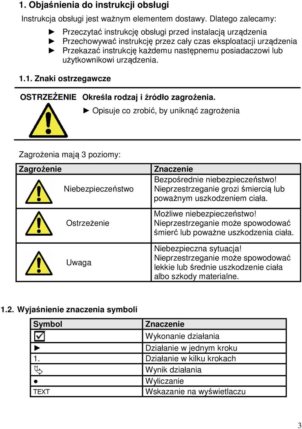 użytkownikowi urządzenia. 1.1. Znaki ostrzegawcze OSTRZEŻENIE Określa rodzaj i źródło zagrożenia.