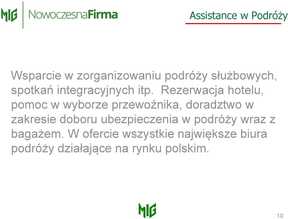 Rezerwacja hotelu, pomoc w wyborze przewoźnika, doradztwo w zakresie