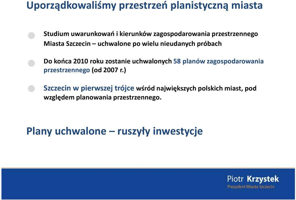 uchwalonych 58 planów zagospodarowania przestrzennego (od 2007 r.