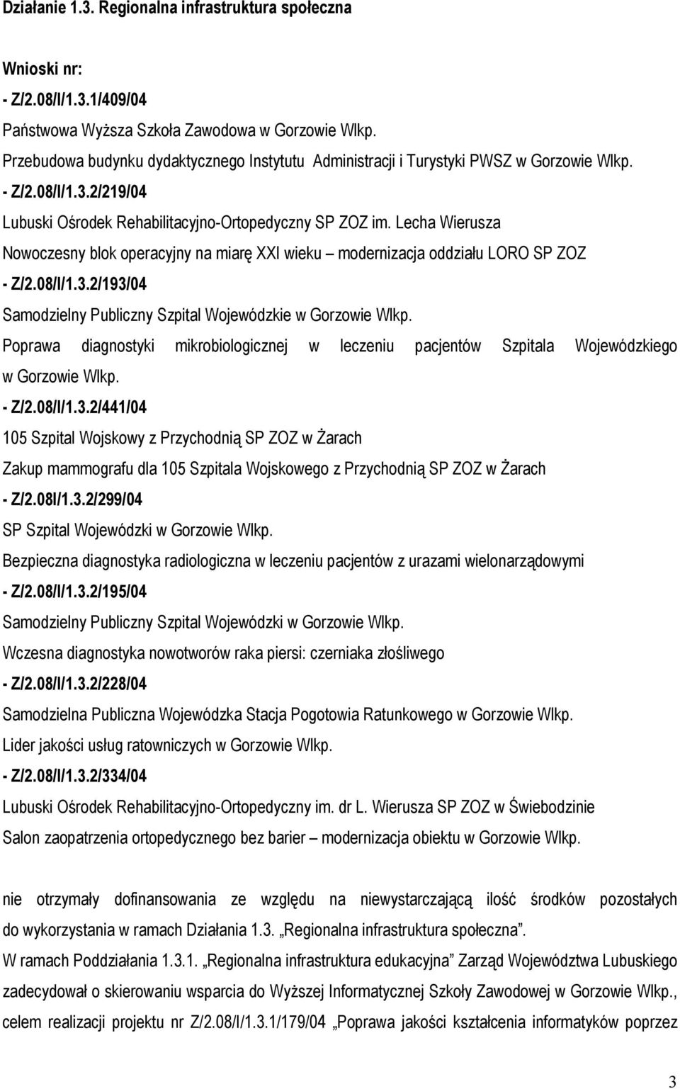 Lecha Wierusza Nowoczesny blok operacyjny na miarę XXI wieku modernizacja oddziału LORO SP ZOZ - Z/2.08/I/1.3.2/193/04 Samodzielny Publiczny Szpital Wojewódzkie w Gorzowie Wlkp.