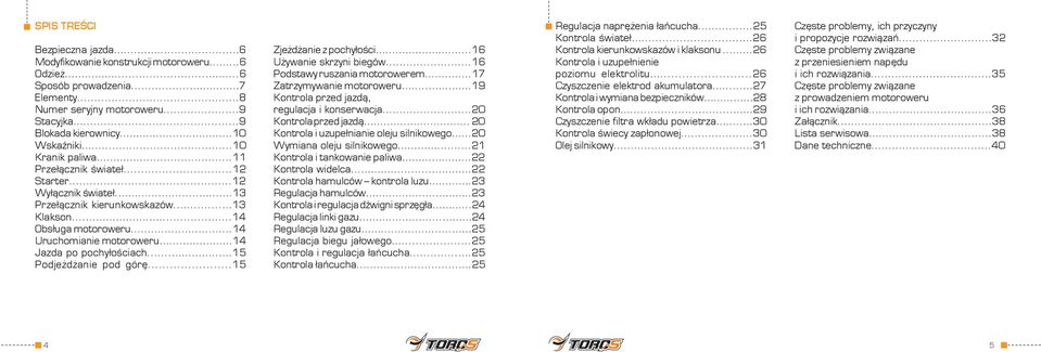 ..14 Uruchomianie motoroweru... 14 Jazda po pochyłościach......15 Podjeżdżanie pod górę...15 Zjeżdżanie z pochyłości......16 Używanie skrzyni biegów...16 Podstawy ruszania motorowerem.