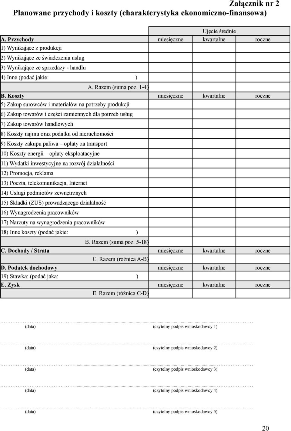 Koszty miesięczne kwartalne roczne 5) Zakup surowców i materiałów na potrzeby produkcji 6) Zakup towarów i części zamiennych dla potrzeb usług 7) Zakup towarów handlowych 8) Koszty najmu oraz podatku