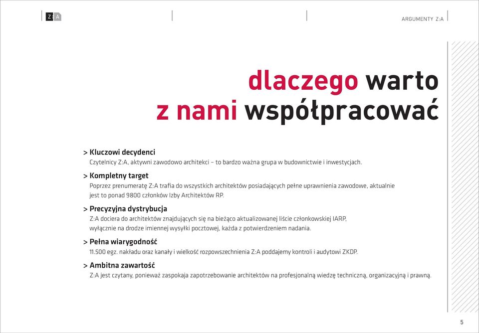 > Precyzyjna dystrybucja Z:A dociera do architektów znajdujących się na bieżąco aktualizowanej liście członkowskiej IARP, wyłącznie na drodze imiennej wysyłki pocztowej, każda z potwierdzeniem