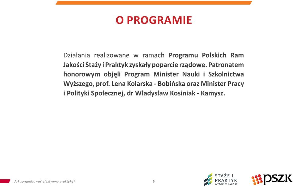 Patronatem honorowym objęli Program Minister Nauki i Szkolnictwa Wyższego, prof.