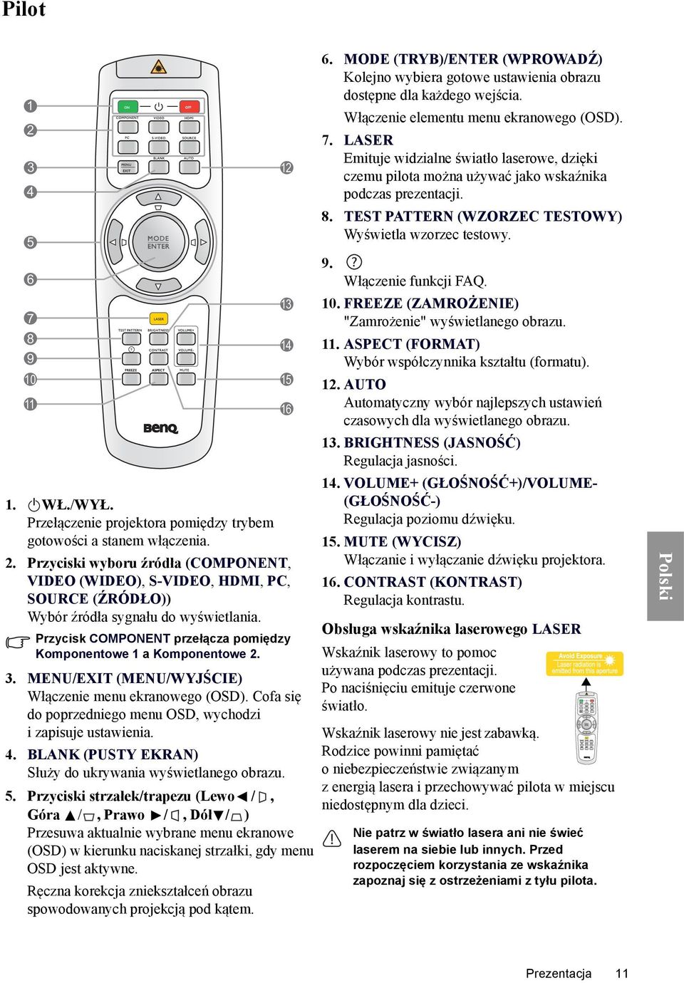 4. BLANK (PUSTY EKRAN) Służy do ukrywania wyświetlanego obrazu. 5.