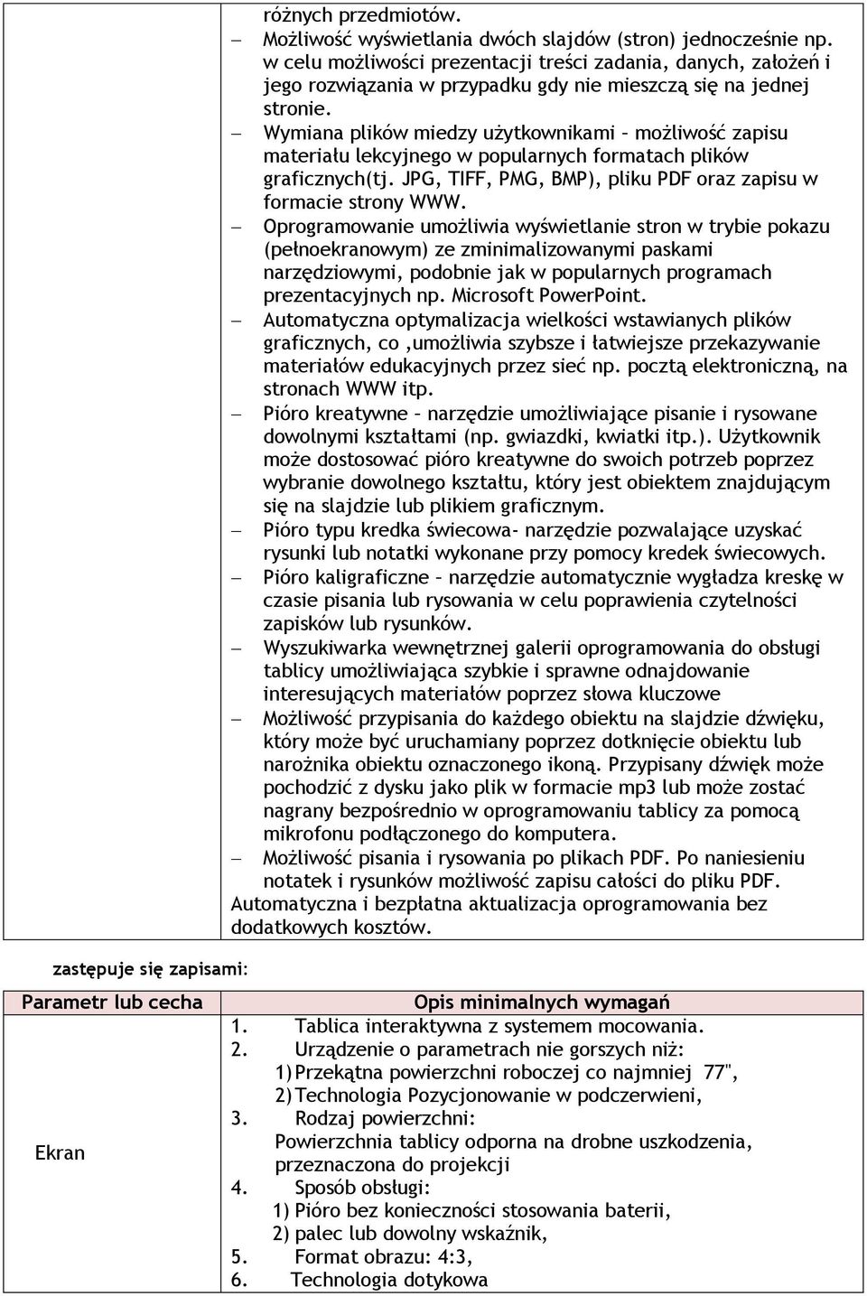 Wymiana plików miedzy użytkownikami możliwość zapisu materiału lekcyjnego w popularnych formatach plików graficznych(tj. JPG, TIFF, PMG, BMP), pliku PDF oraz zapisu w formacie strony WWW.