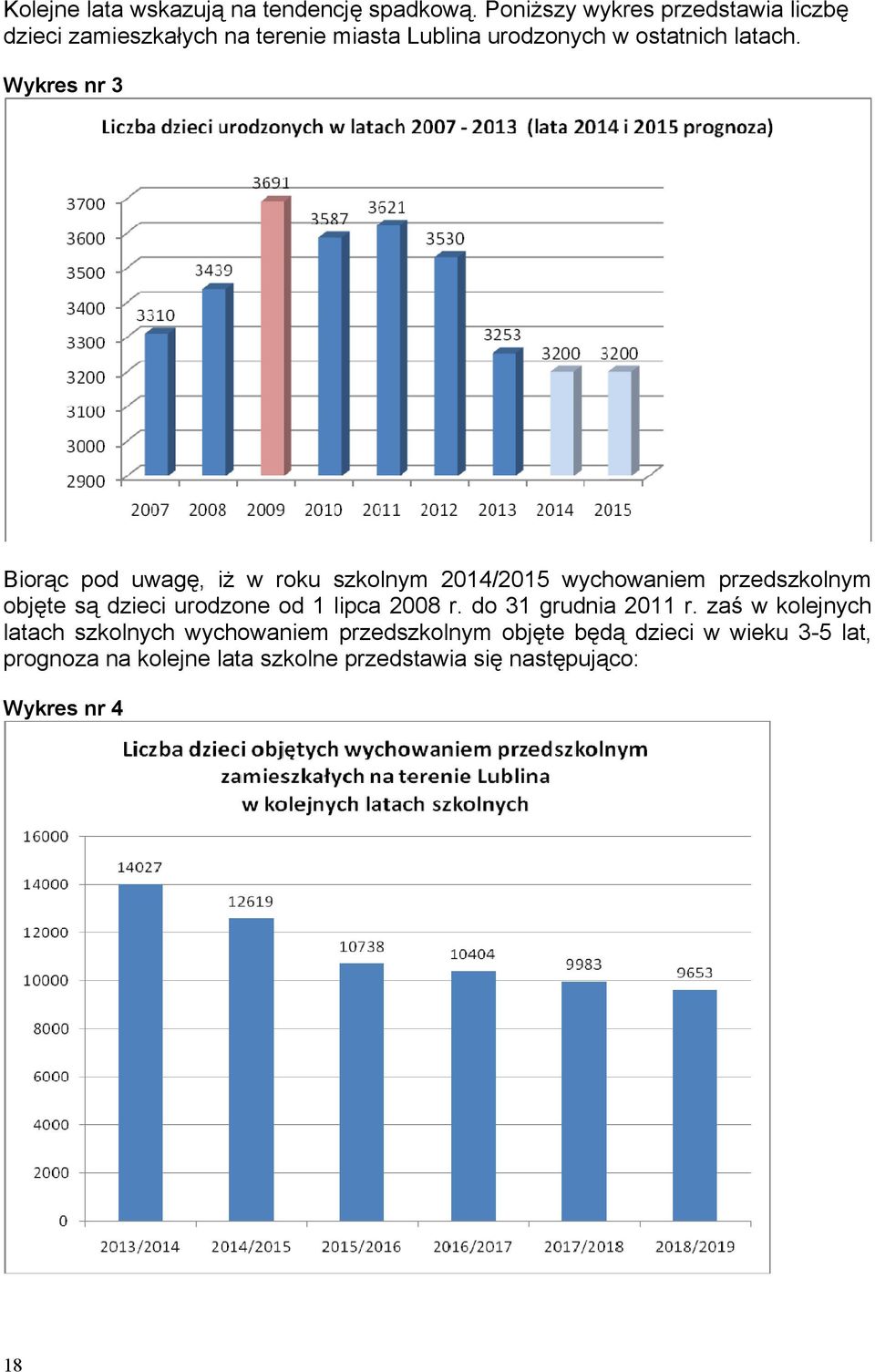 Wykres nr 3 Biorąc pod uwagę, iż w roku szkolnym 2014/2015 wychowaniem przedszkolnym objęte są dzieci urodzone od 1