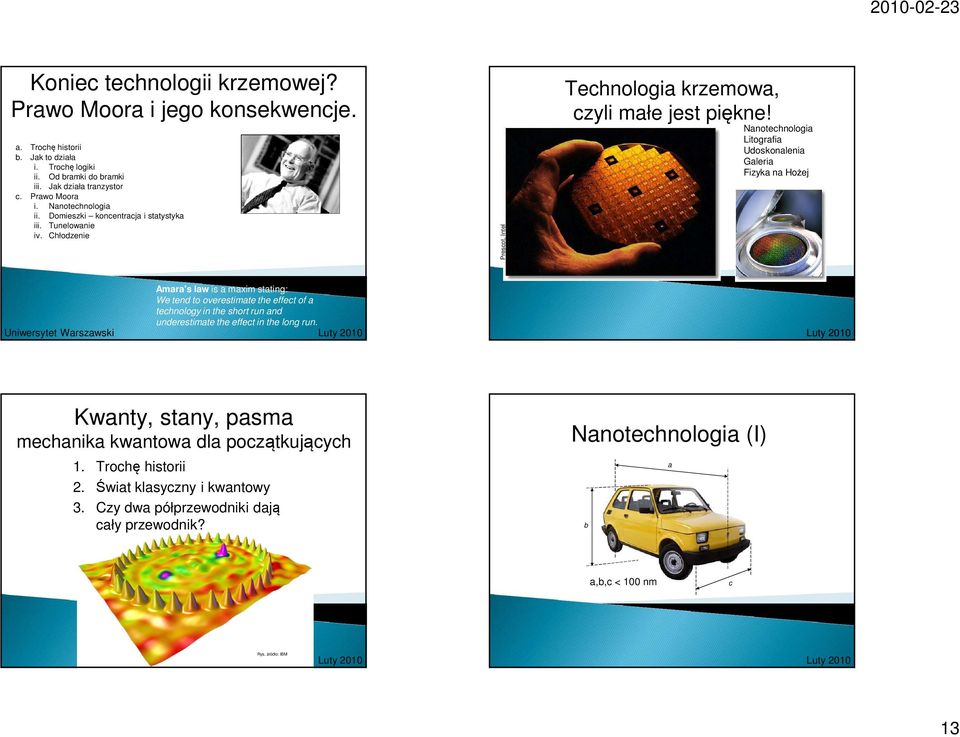 Nanotechnologia Litografia Udoskonalenia Galeria Fizyka na Hożej Uniwersytet Warszawski Amara's law is a maxim stating: We tend to overestimate the effect of a technology in the short run and