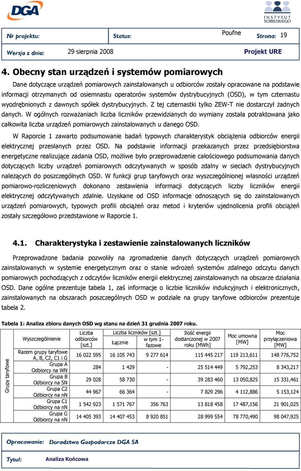 W ogólnych rozwaŝaniach liczba liczników przewidzianych do wymiany została potraktowana jako całkowita liczba urządzeń pomiarowych zainstalowanych u danego OSD.