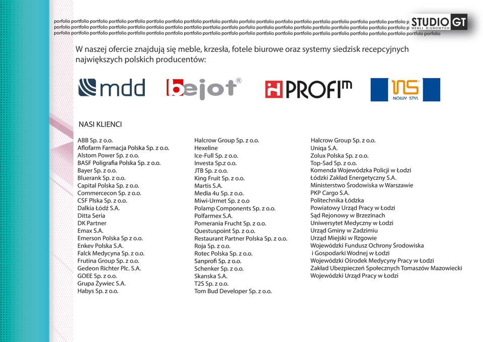 z o.o. Bluerank Sp. z o.o. Capital Polska Sp. z o.o. Commercecon Sp. z o.o. CSF Plska Sp. z o.o. Dalkia Łódź S.A. Ditta Seria DK Partner Emax S.A. Emerson Polska Sp z o.o. Enkev Polska S.A. Falck Medycyna Sp.