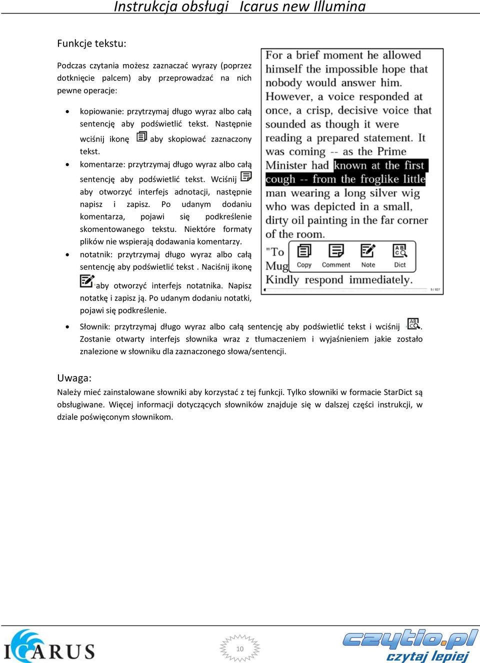 Wciśnij aby otworzyć interfejs adnotacji, następnie napisz i zapisz. Po udanym dodaniu komentarza, pojawi się podkreślenie skomentowanego tekstu.