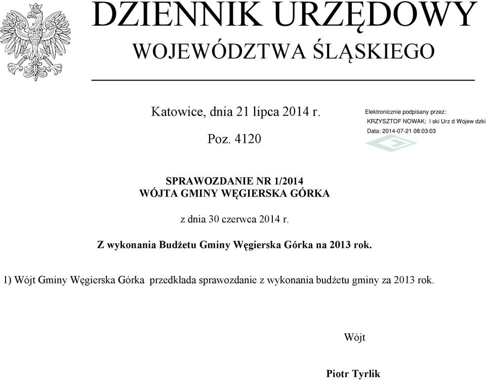 Z wykonania Budżetu Gminy Węgierska Górka na rok.