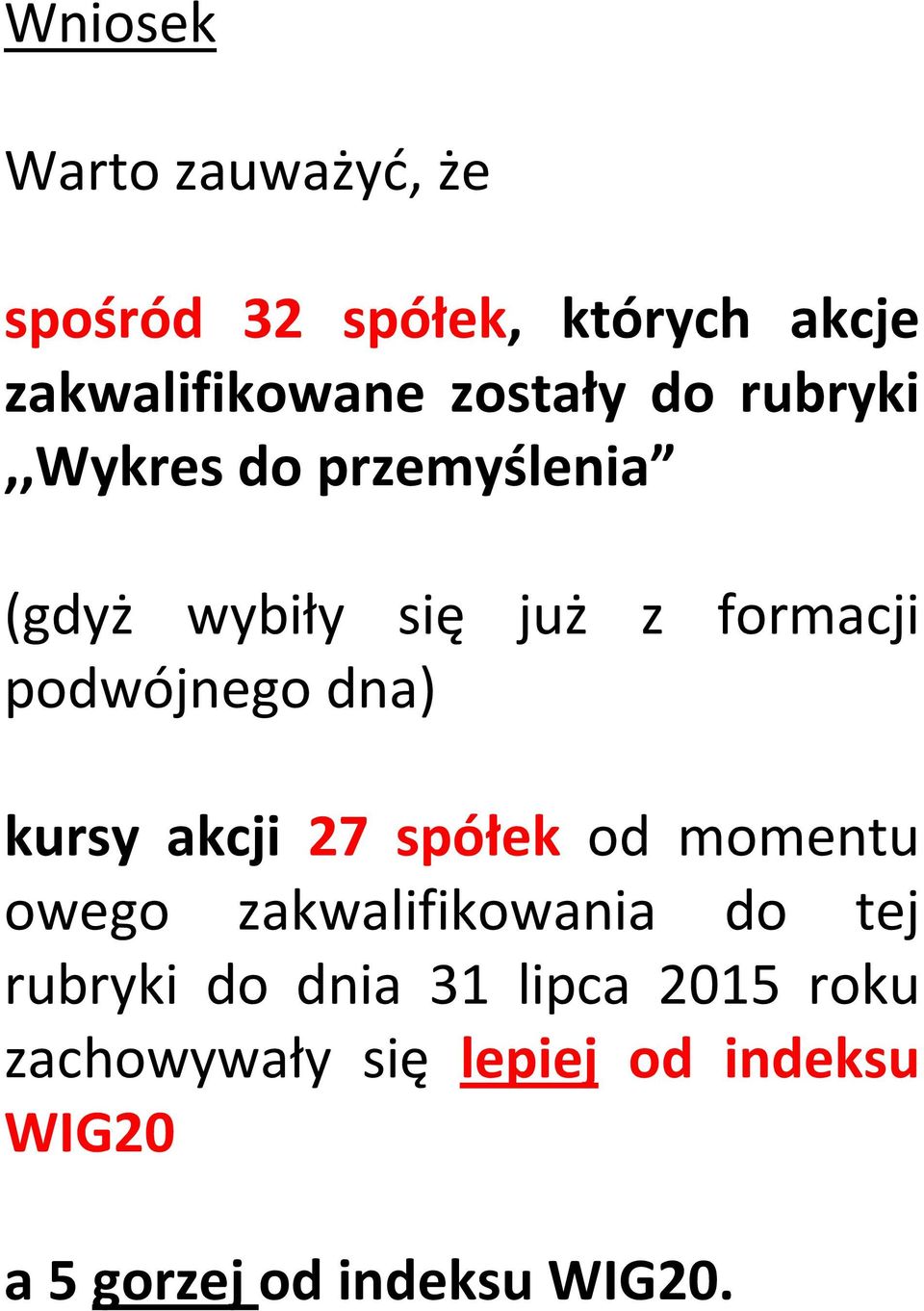 kursy akcji 27 spółek od momentu owego zakwalifikowania do tej rubryki do dnia 31