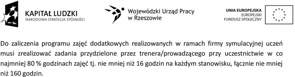 trenera/prowadzącego przy uczestnictwie w co najmniej 80 % godzinach