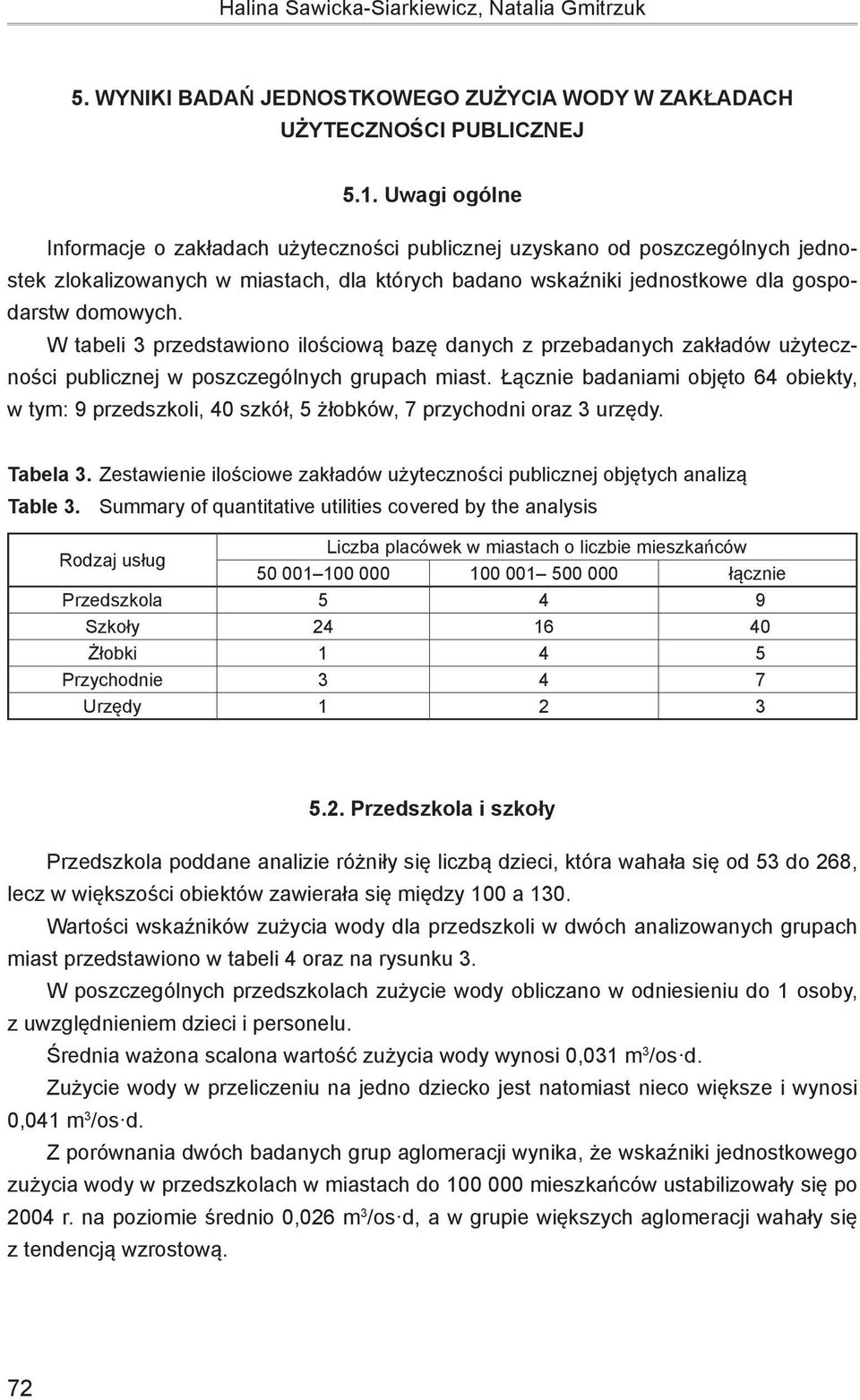 W tabeli 3 przedstawiono ilościową bazę danych z przebadanych zakładów użyteczności publicznej w poszczególnych grupach miast.