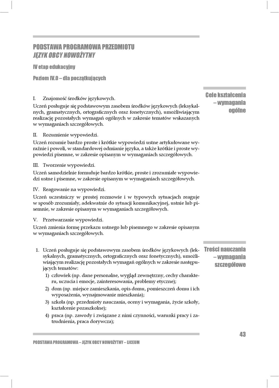 tematów wskazanych w wymaganiach szczegółowych. Cele kształcenia wymagania ogólne II. Rozumienie wypowiedzi.