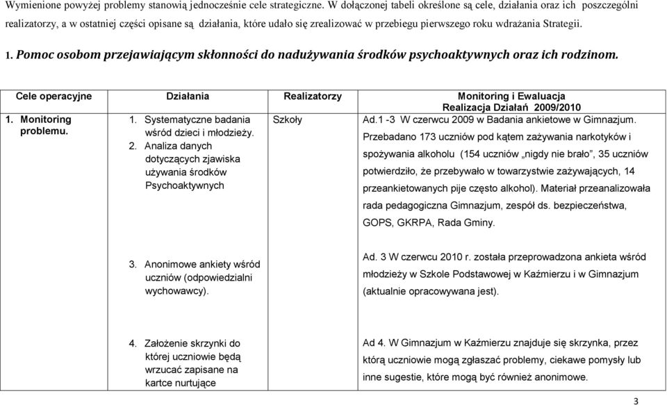 Strategii. 1. Pomoc osobom przejawiającym skłonności do nadużywania środków psychoaktywnych oraz ich rodzinom.