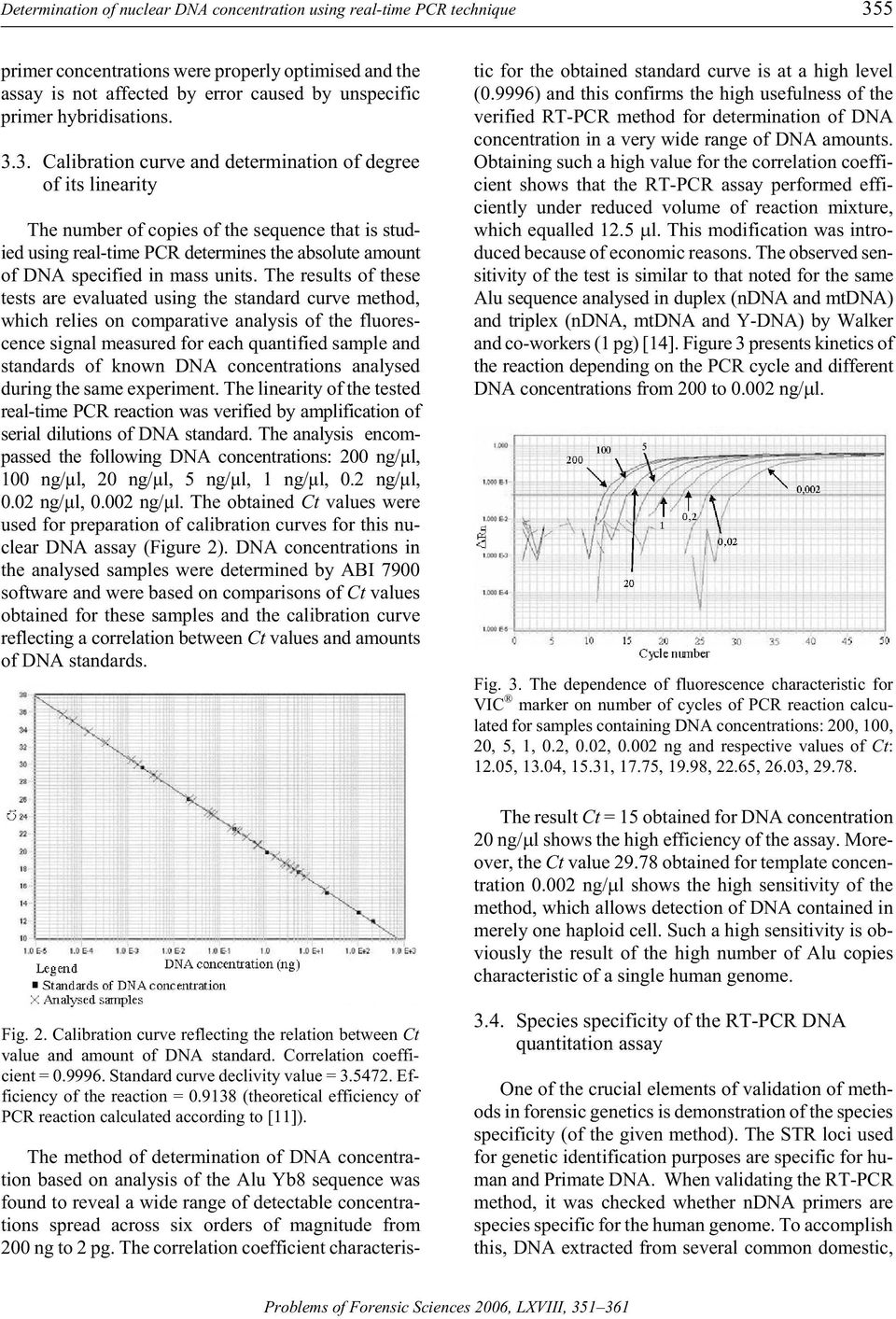 3. Cal i bra tion cu rve and de term ina tion of de gree of its li nea rity The num ber of cop ies of the se quence that is stud - ied us ing real-time PCR de ter mines the ab so lute amount of DNA