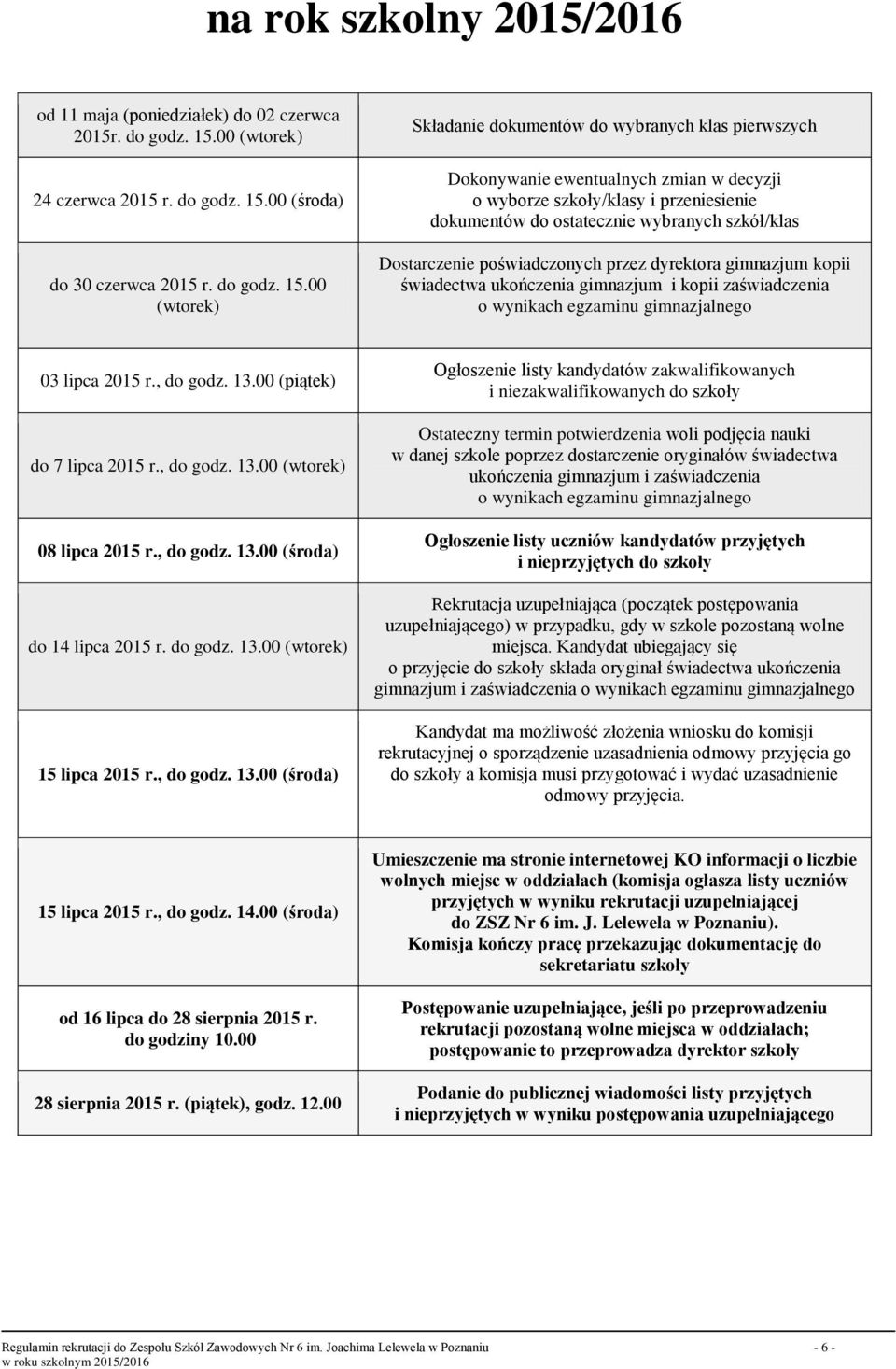 00 (środa) do 30 czerwca 2015 r. do godz. 15.