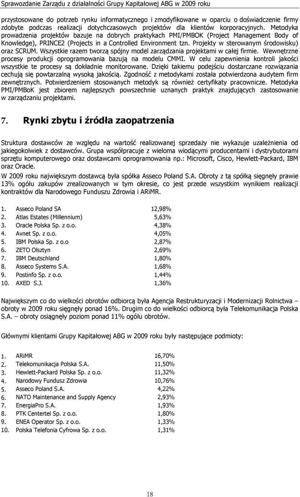 Projekty w sterowanym środowisku) oraz SCRUM. Wszystkie razem tworzą spójny model zarządzania projektami w całej firmie. Wewnętrzne procesy produkcji oprogramowania bazują na modelu CMMI.