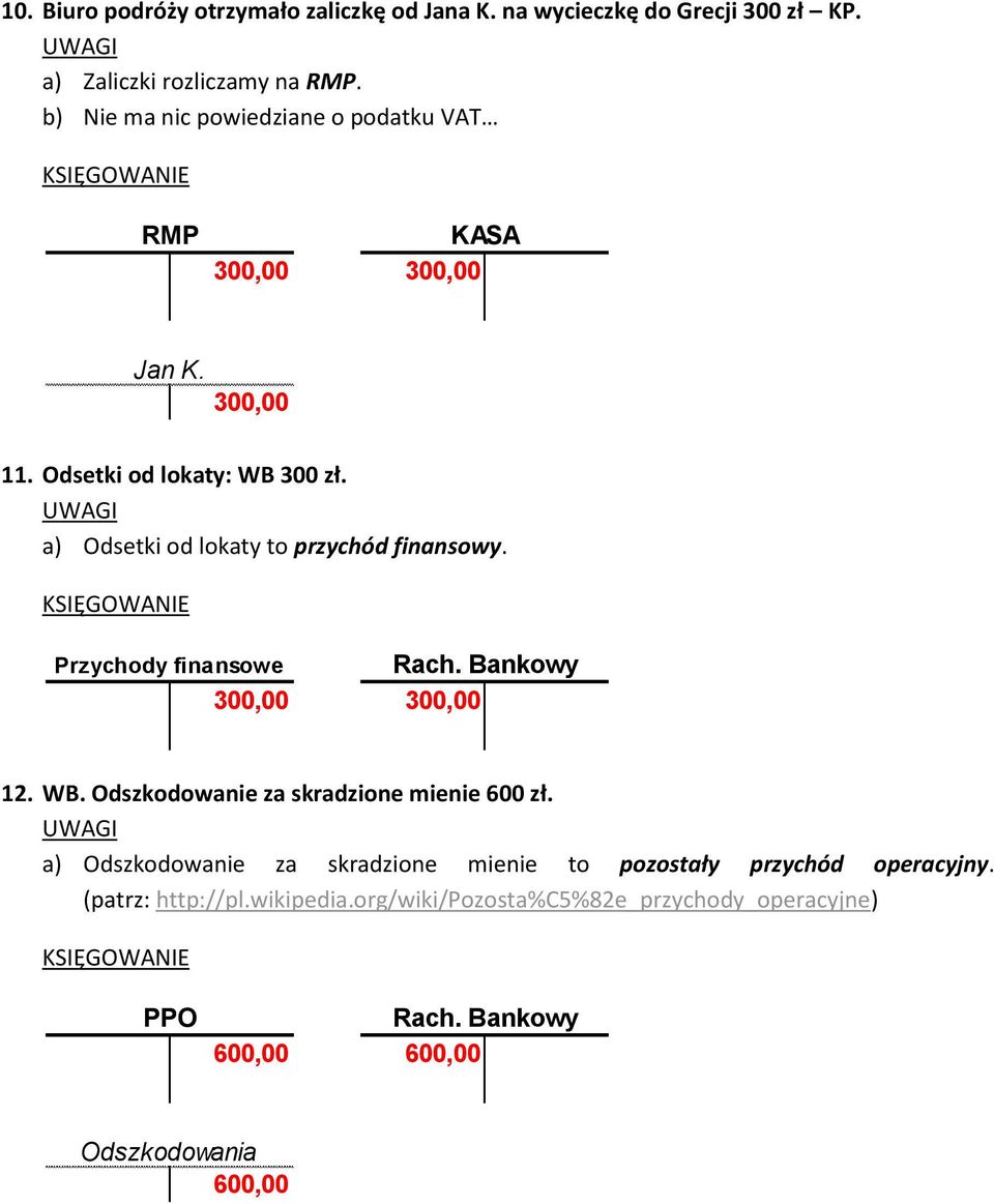 a) Odsetki od lokaty to przychód finansowy. Przychody finansowe Rach. Bankowy 300,00 300,00 12. WB.